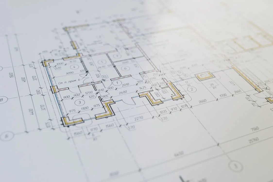Architectural blueprints and technical drawings for fibre pathway design